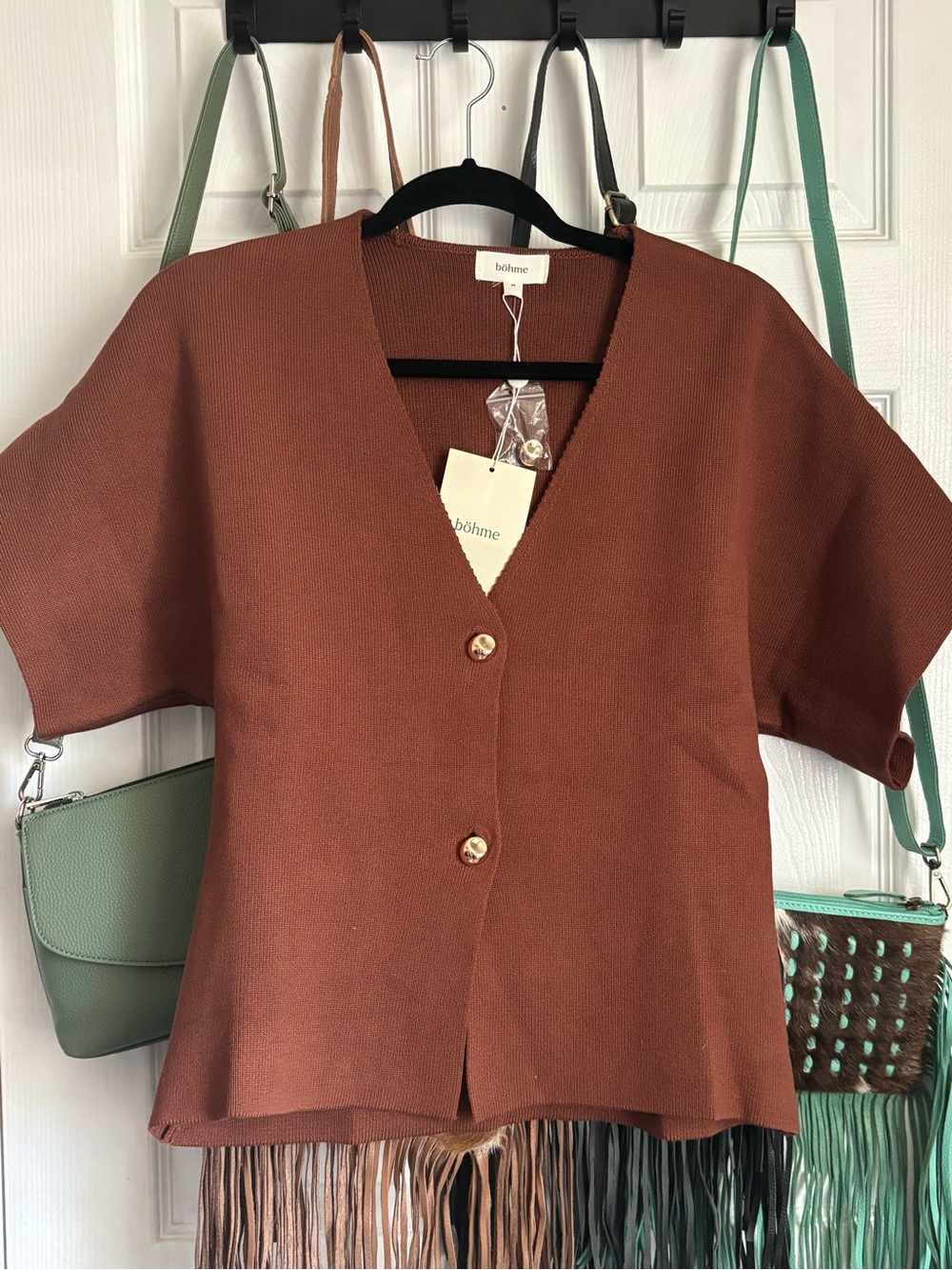 Bohme Rust Brown V-Neck Button Top